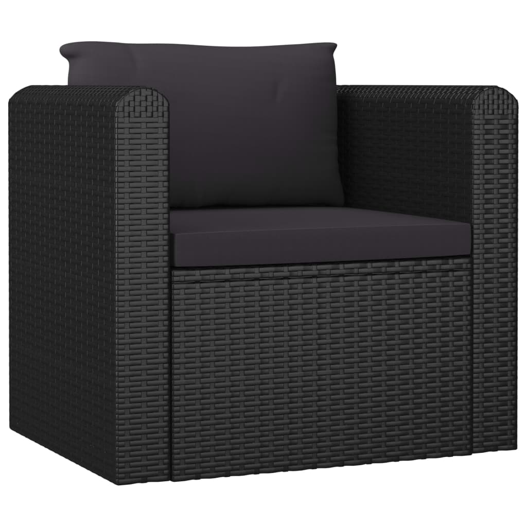 NNEVL Single Sofa with Cushions Poly Rattan Black-0