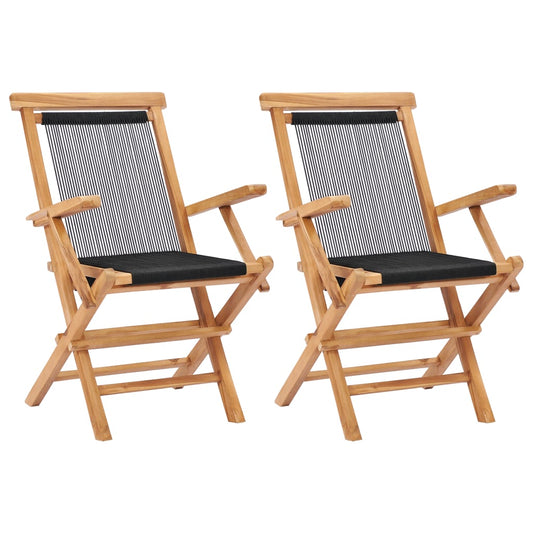 NNEVL Folding Garden Chairs 2 pcs Solid Teak Wood and Rope-0