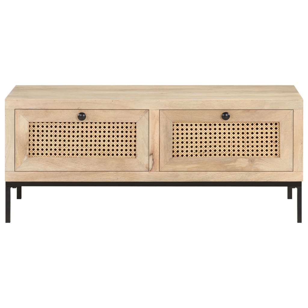 NNEVL Coffee Table 90x50x37 cm Solid Mango Wood and Natural Cane-1