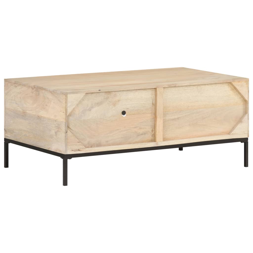 NNEVL Coffee Table 90x50x37 cm Solid Mango Wood and Natural Cane-3