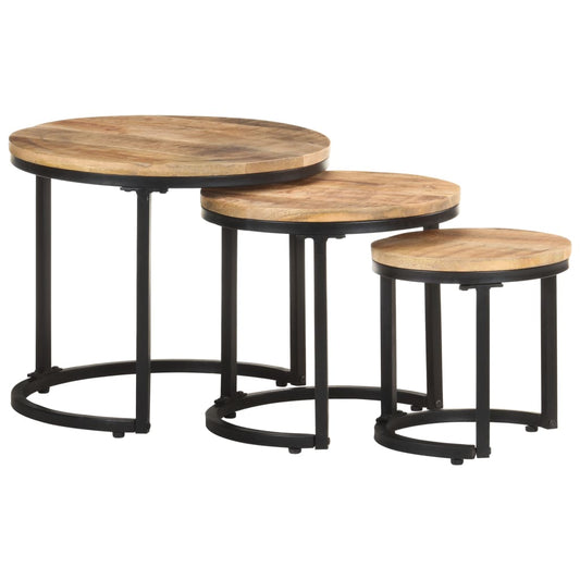 NNEVL Side Tables 3 pcs Rough Mango Wood