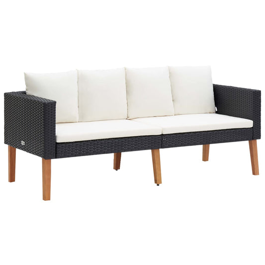 NNEVL 2-Seater Garden Sofa with Cushions Poly Rattan Black-0