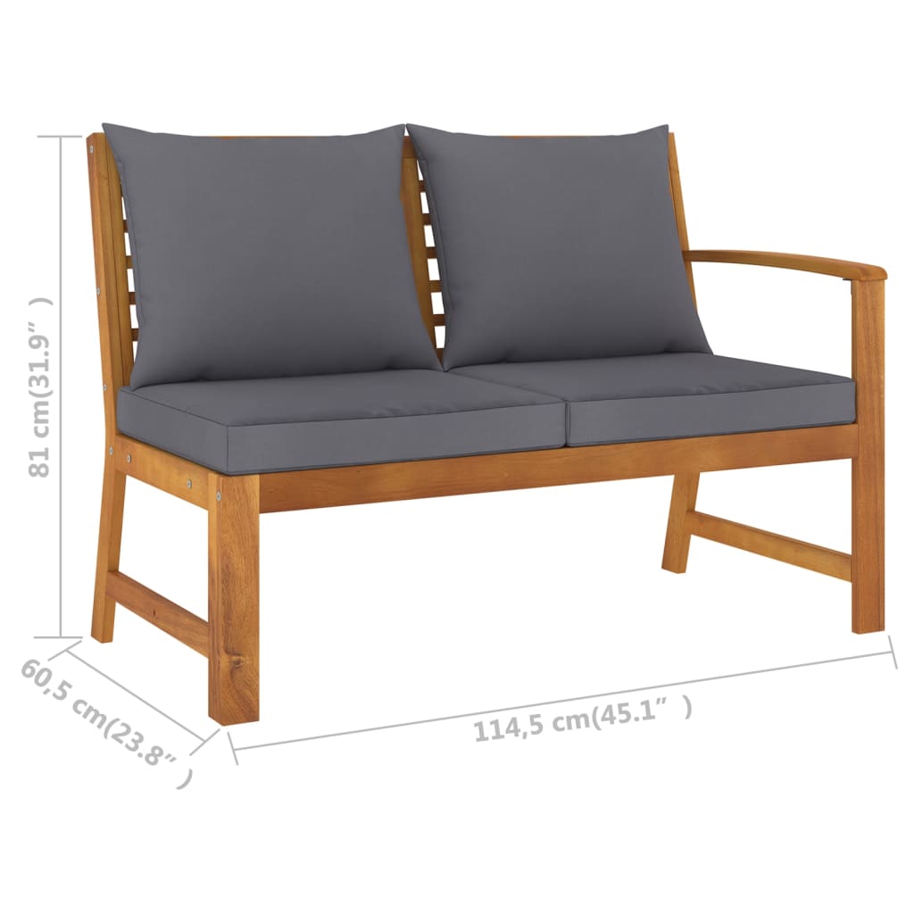 NNEVL Garden Bench 114.5 cm with Dark Grey Cushion Solid Acacia Wood-4