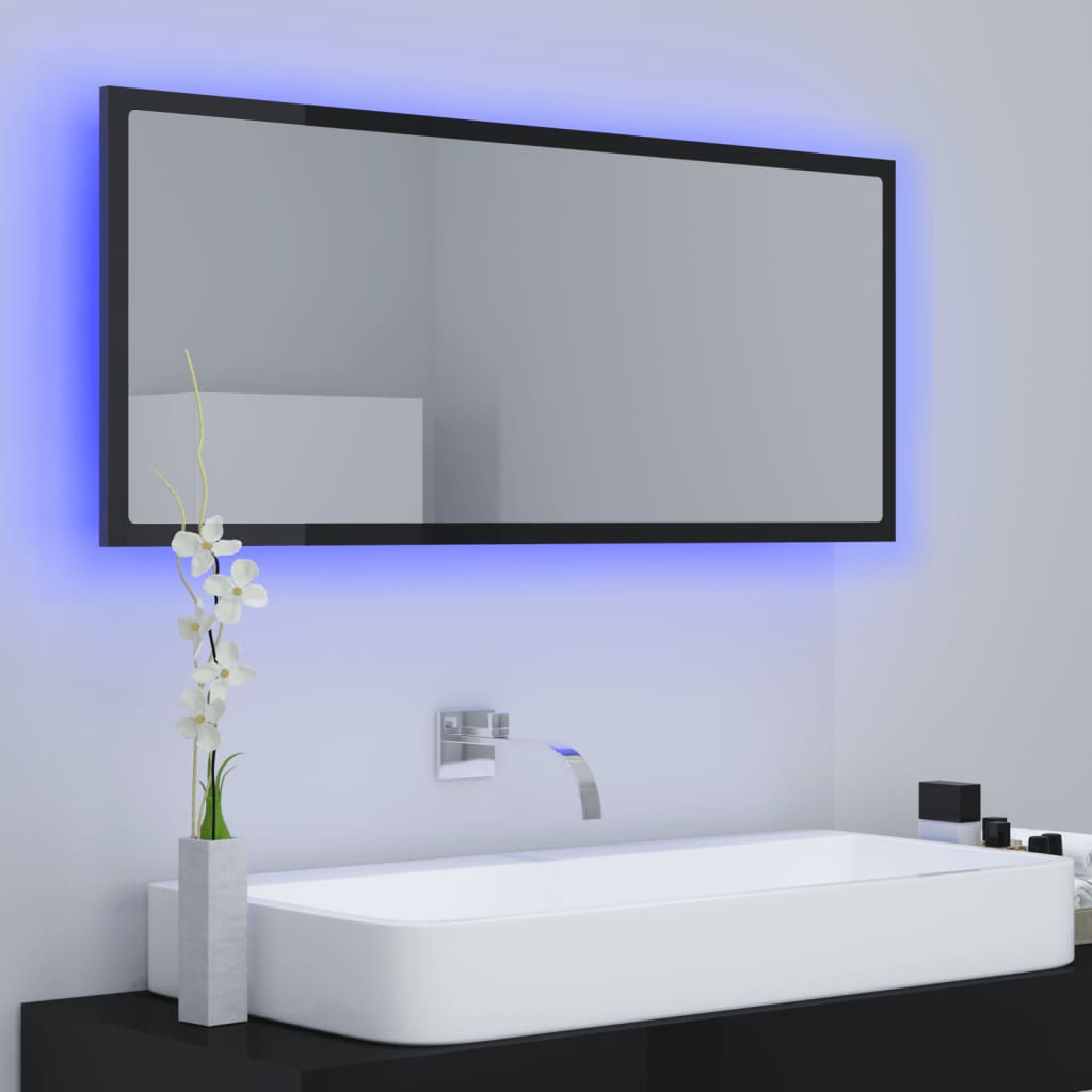 NNEVL LED Bathroom Mirror High Gloss Black 100x8.5x37 cm Chipboard-2