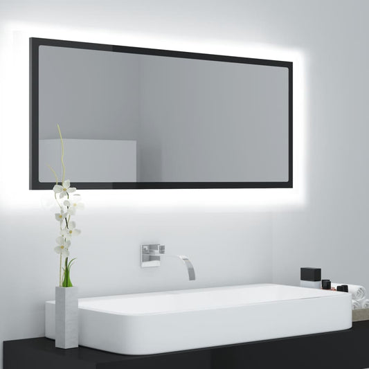 NNEVL LED Bathroom Mirror High Gloss Black 100x8.5x37 cm Chipboard-0