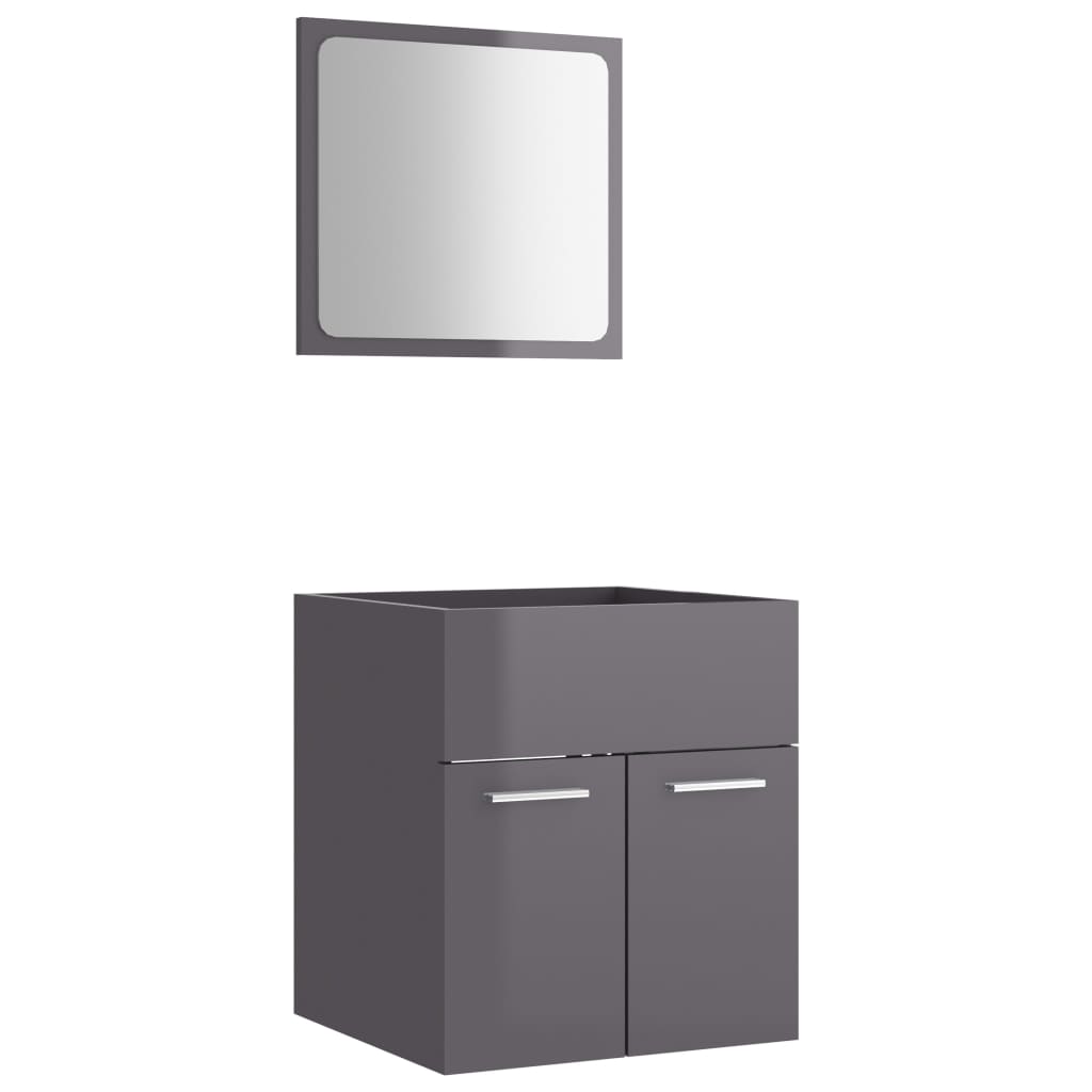 NNEVL 2 Piece Bathroom Furniture Set High Gloss Grey Chipboard-1