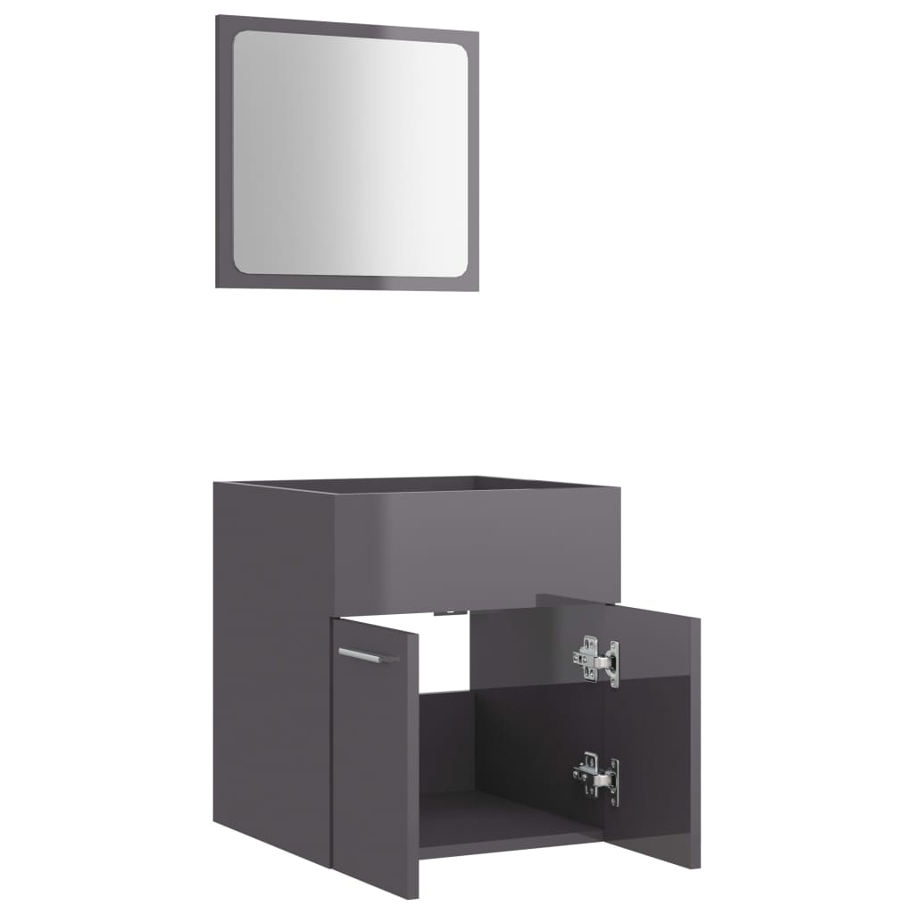 NNEVL 2 Piece Bathroom Furniture Set High Gloss Grey Chipboard-4
