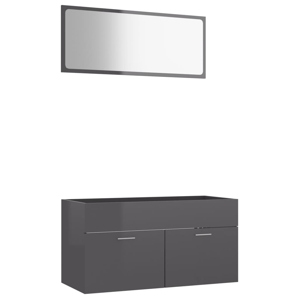 NNEVL 2 Piece Bathroom Furniture Set High Gloss Grey Chipboard-1