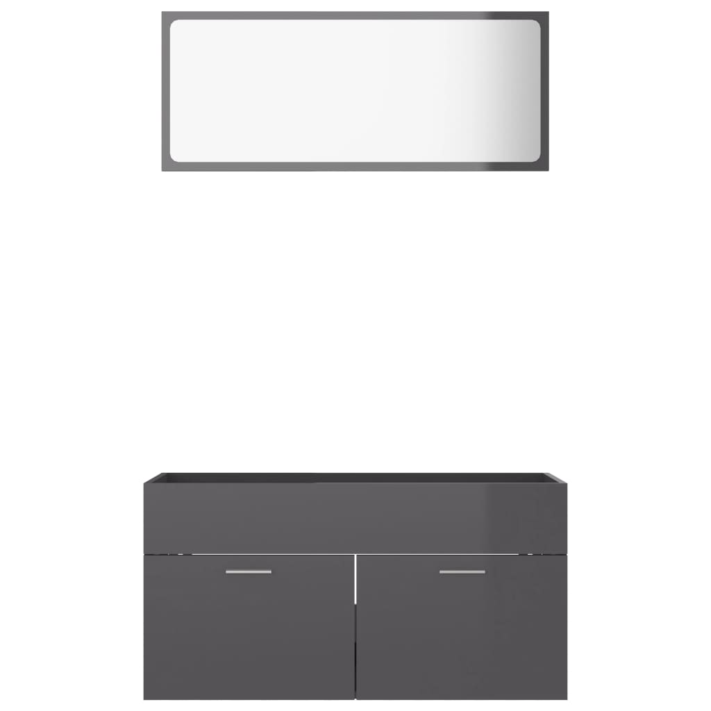 NNEVL 2 Piece Bathroom Furniture Set High Gloss Grey Chipboard-4