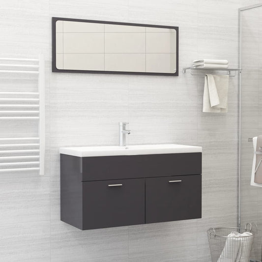 NNEVL 2 Piece Bathroom Furniture Set High Gloss Grey Chipboard-0