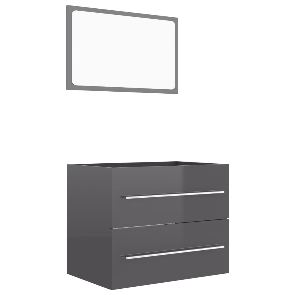 NNEVL 2 Piece Bathroom Furniture Set High Gloss Grey Chipboard-1
