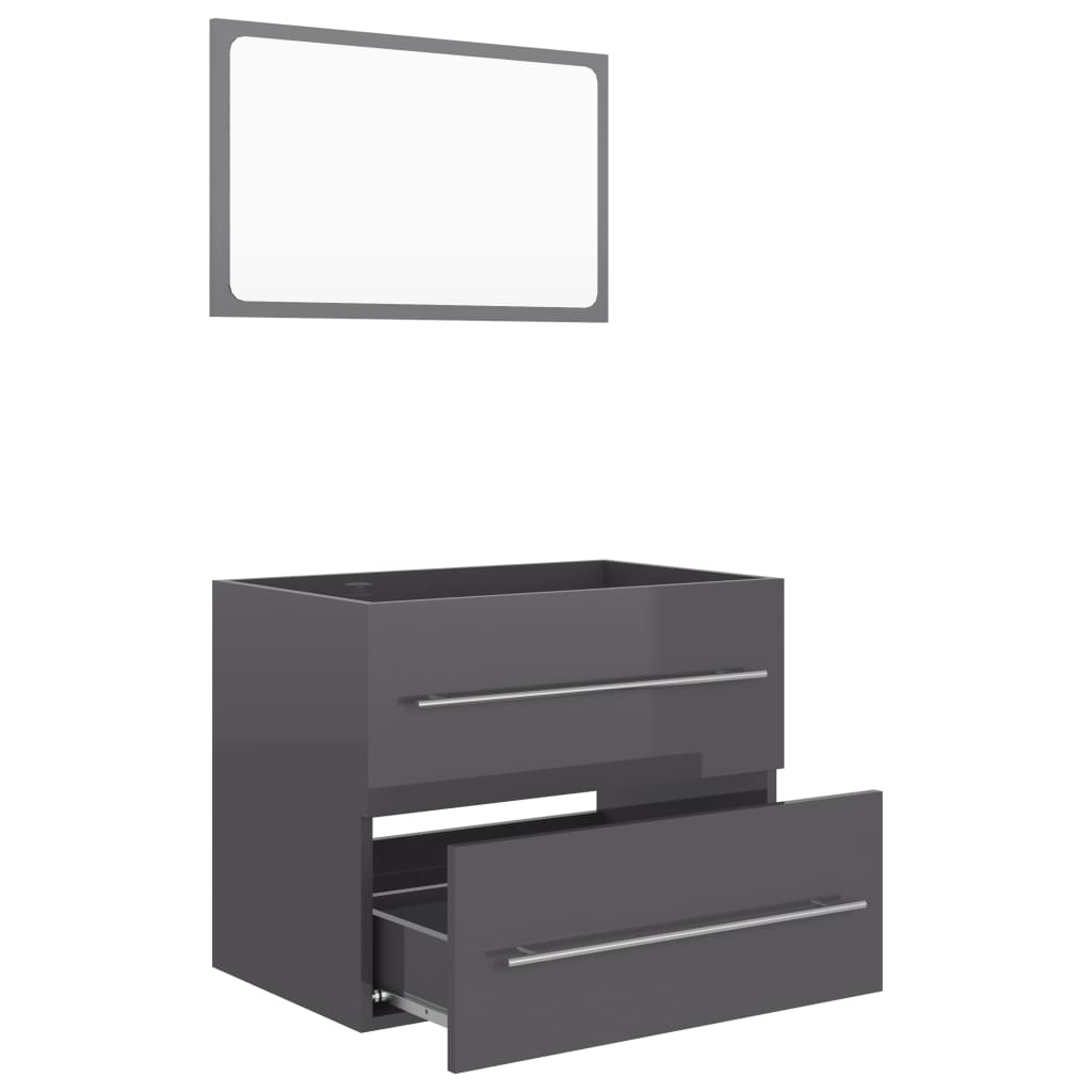 NNEVL 2 Piece Bathroom Furniture Set High Gloss Grey Chipboard-3