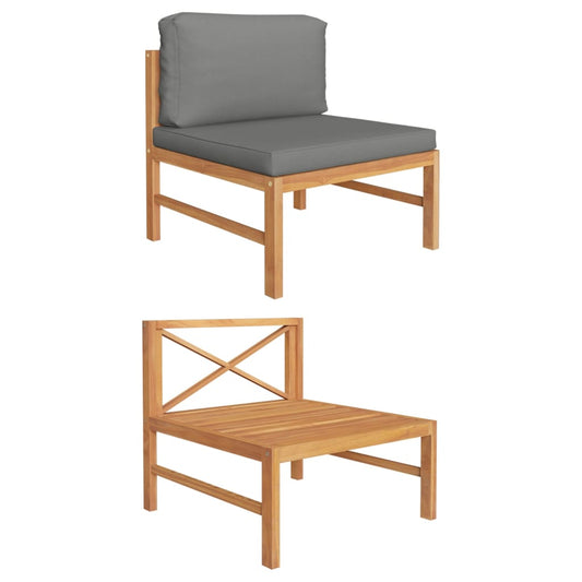 NNEVL Middle Sofa with Dark Grey Cushions Solid Teak Wood-0