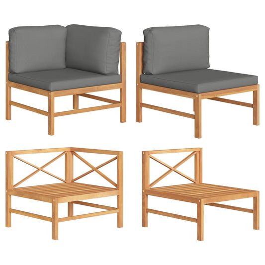 NNEVL 2 Piece Garden Lounge Set with Dark Grey Cushions Teak Wood-0