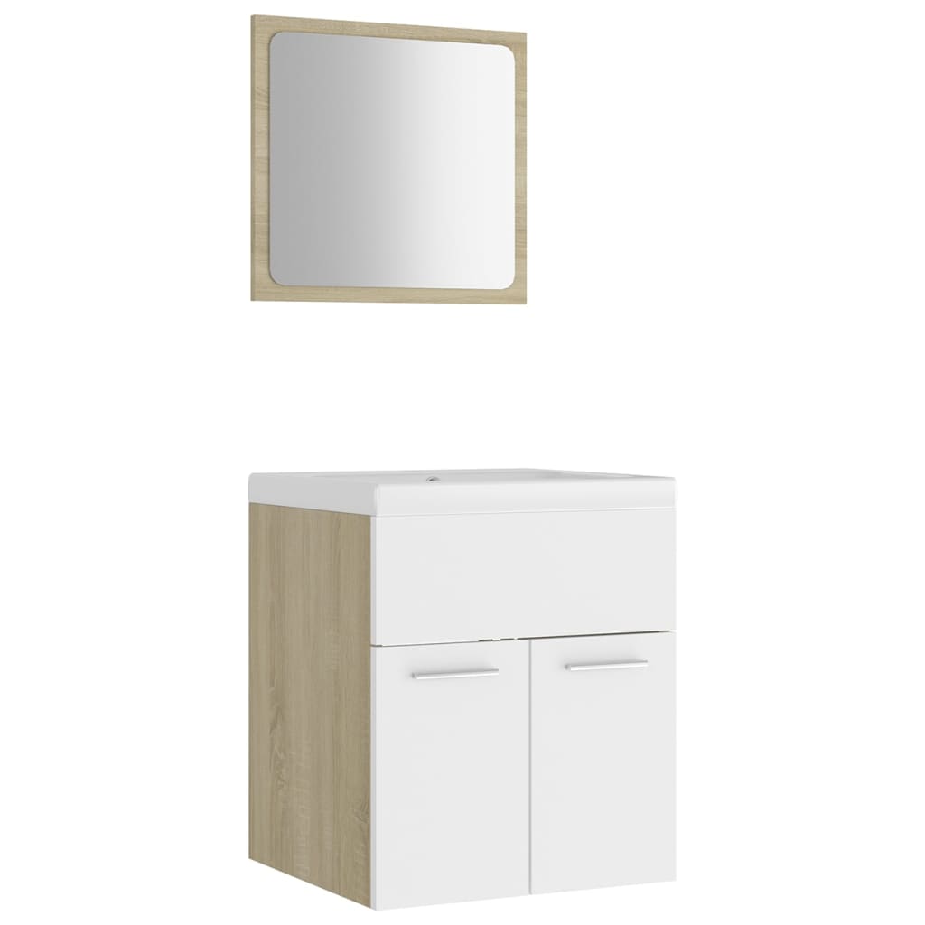 NNEVL Bathroom Furniture Set White and Sonoma Oak Chipboard-1