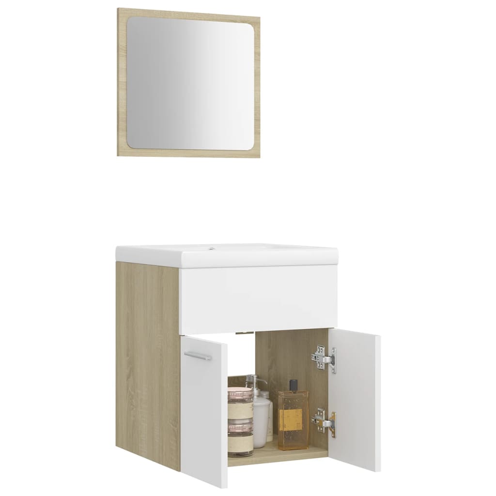 NNEVL Bathroom Furniture Set White and Sonoma Oak Chipboard-3