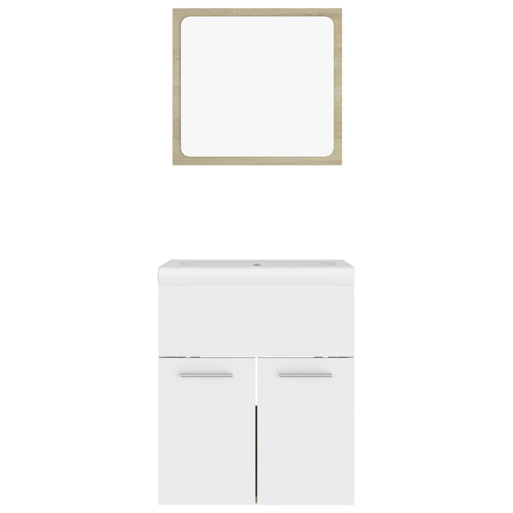 NNEVL Bathroom Furniture Set White and Sonoma Oak Chipboard-4