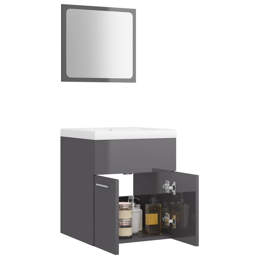 NNEVL Bathroom Furniture Set High Gloss Grey Chipboard-3