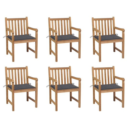 NNEVL Garden Chairs 6 pcs with Anthracite Cushions Solid Teak Wood-0