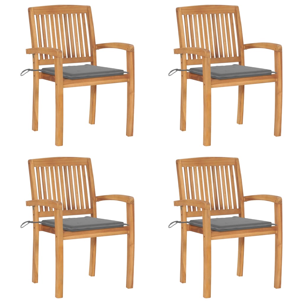 NNEVL Stacking Garden Chairs with Cushions 4 pcs Solid Teak Wood-0