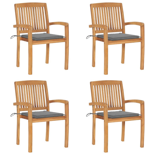 NNEVL Stacking Garden Chairs with Cushions 4 pcs Solid Teak Wood-0