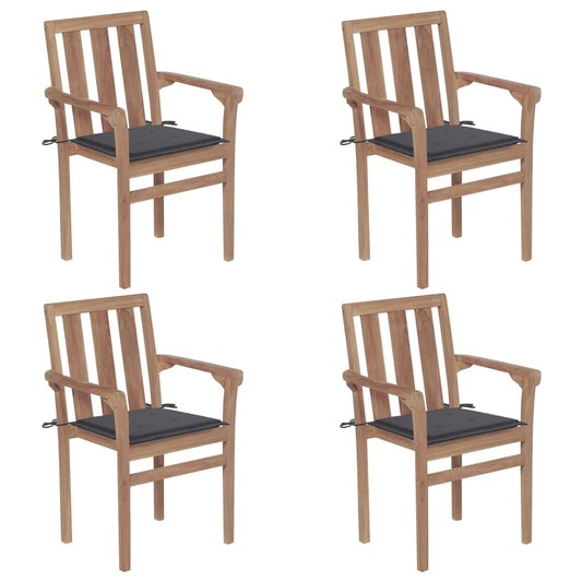 NNEVL Stackable Garden Chairs with Cushions 4 pcs Solid Teak Wood-0