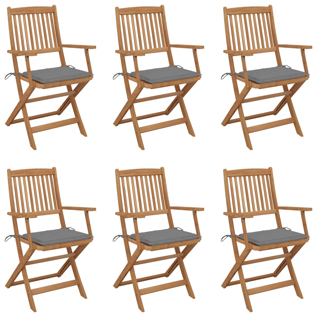 NNEVL Folding Garden Chairs 6 pcs with Cushions Solid Acacia Wood-0