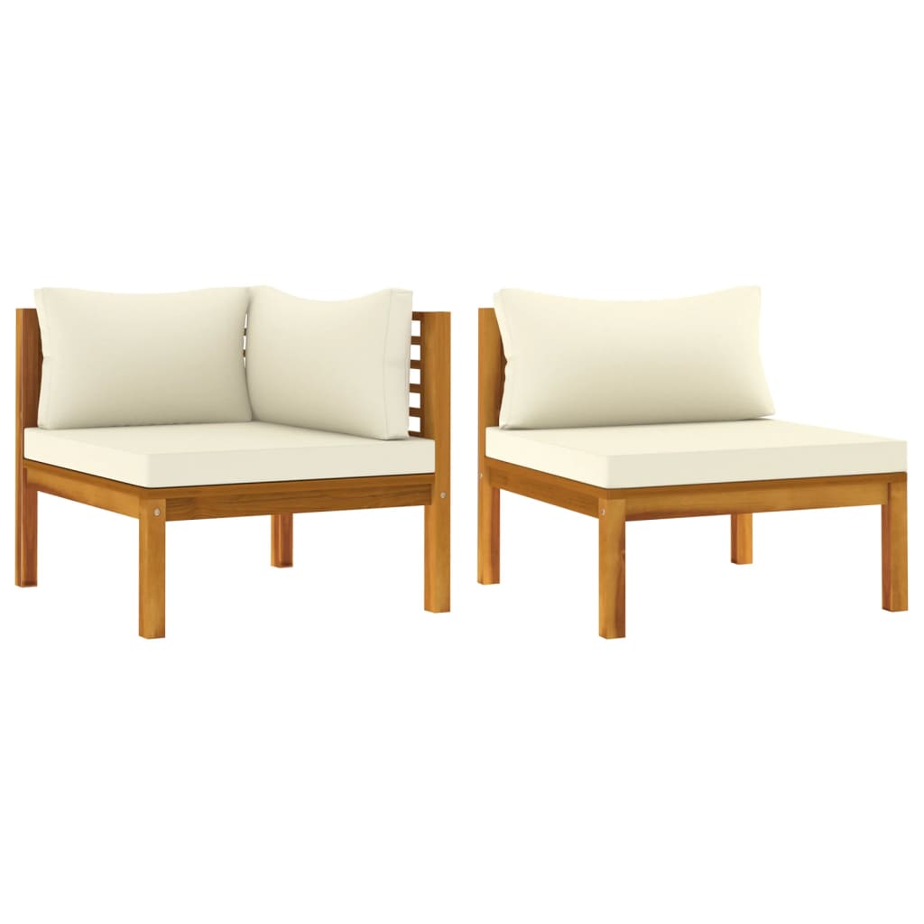 NNEVL 2 Piece Sofa Set with Cream White Cushions Solid Acacia Wood-1