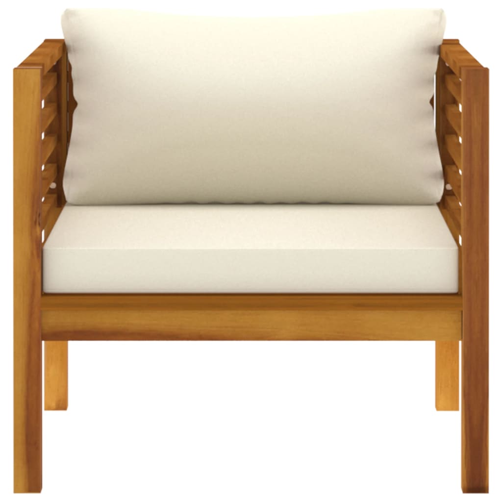 NNEVL Garden Chair with Cream White Cushions Solid Acacia Wood-2