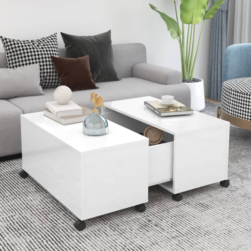 NNEVL Coffee Table High Gloss White 75x75x38 cm Chipboard-0