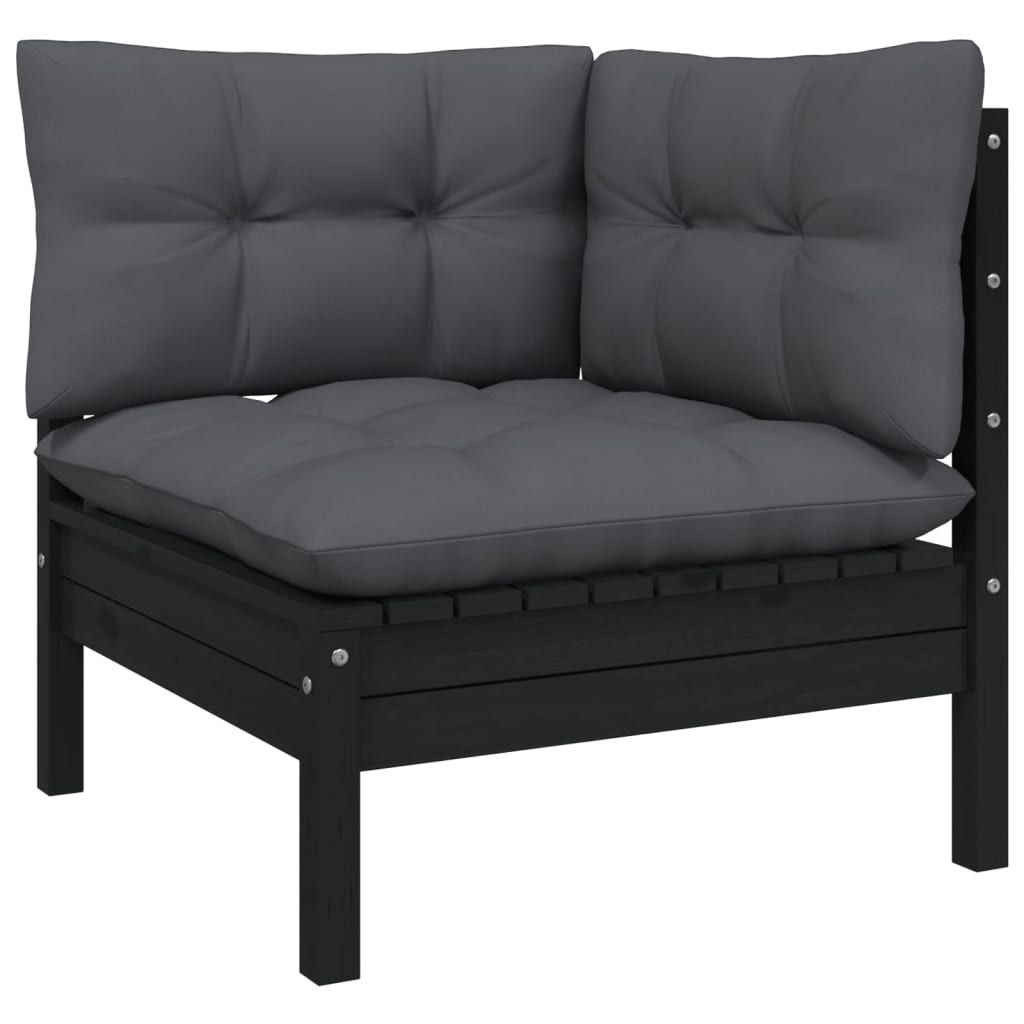 NNEVL 2-Seater Garden Sofa with Cushions Black Solid Pinewood-1