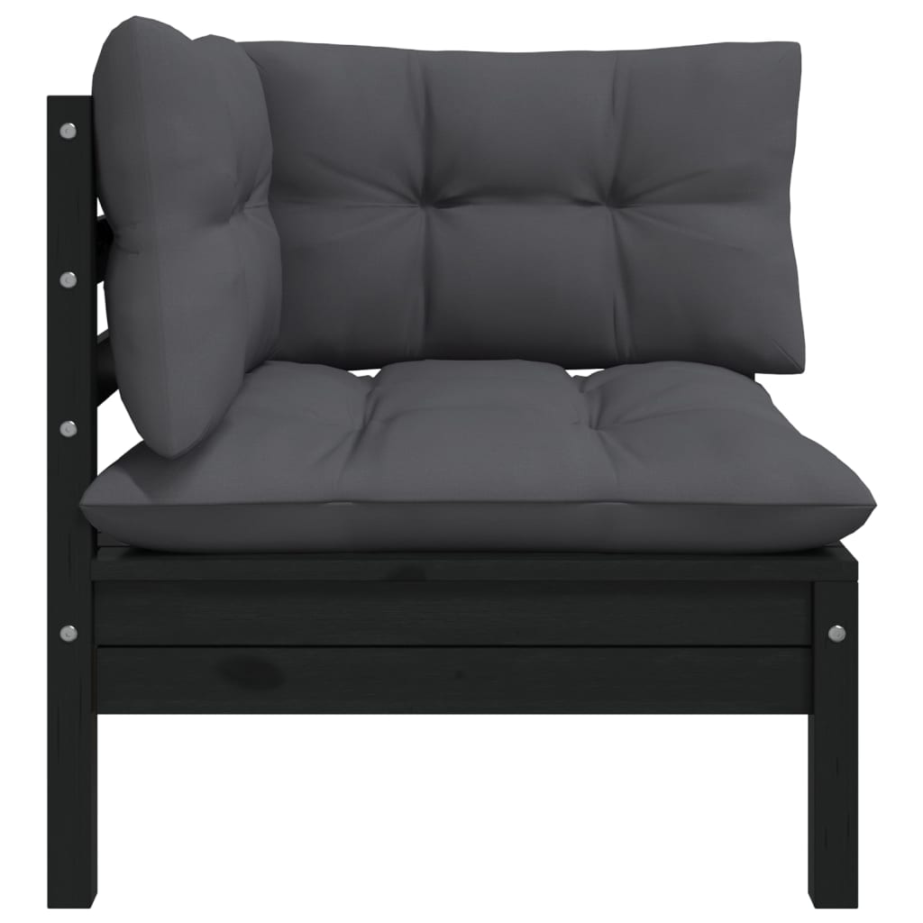 NNEVL 2-Seater Garden Sofa with Cushions Black Solid Pinewood-2