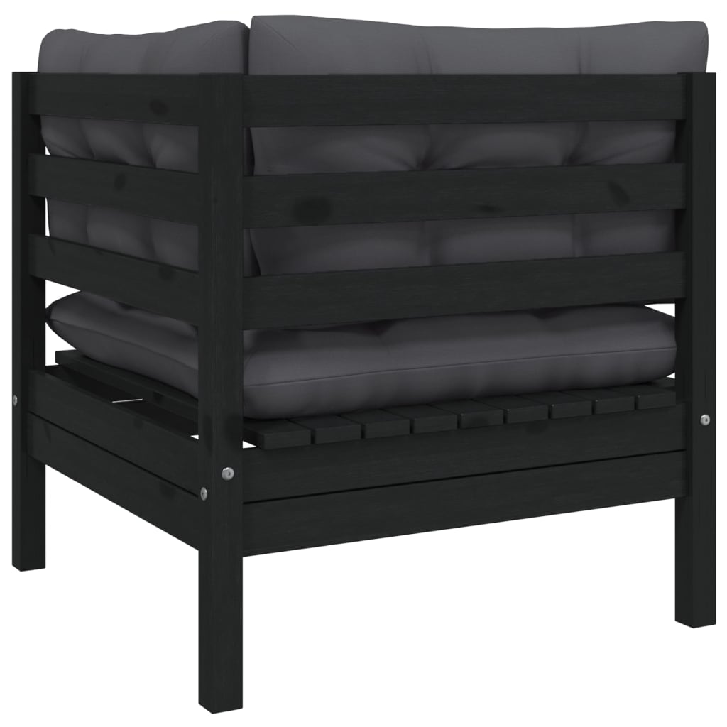 NNEVL 2-Seater Garden Sofa with Cushions Black Solid Pinewood-3