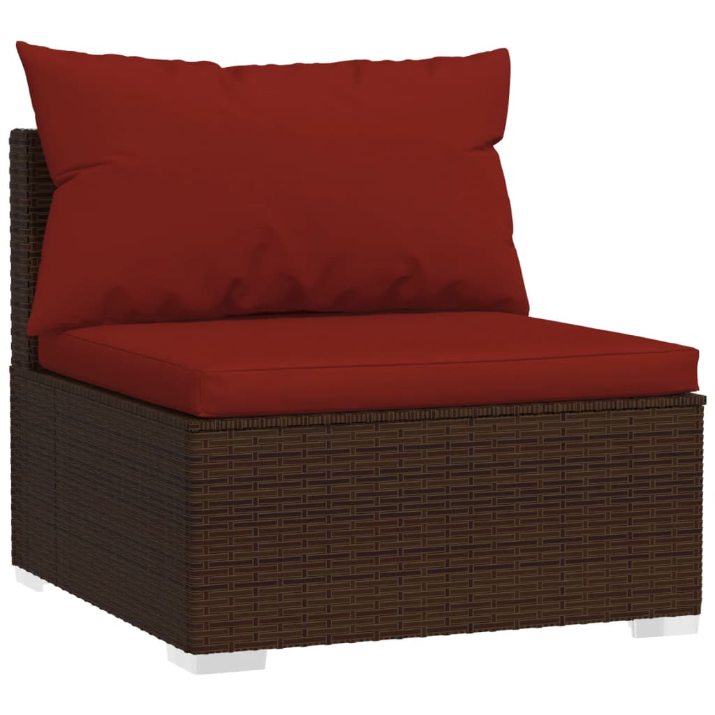 NNEVL Garden Middle Sofa with Cushions Brown Poly Rattan-1