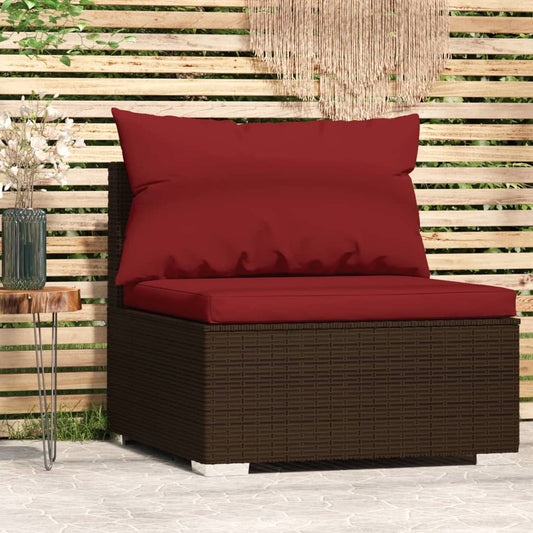 NNEVL Garden Middle Sofa with Cushions Brown Poly Rattan-0