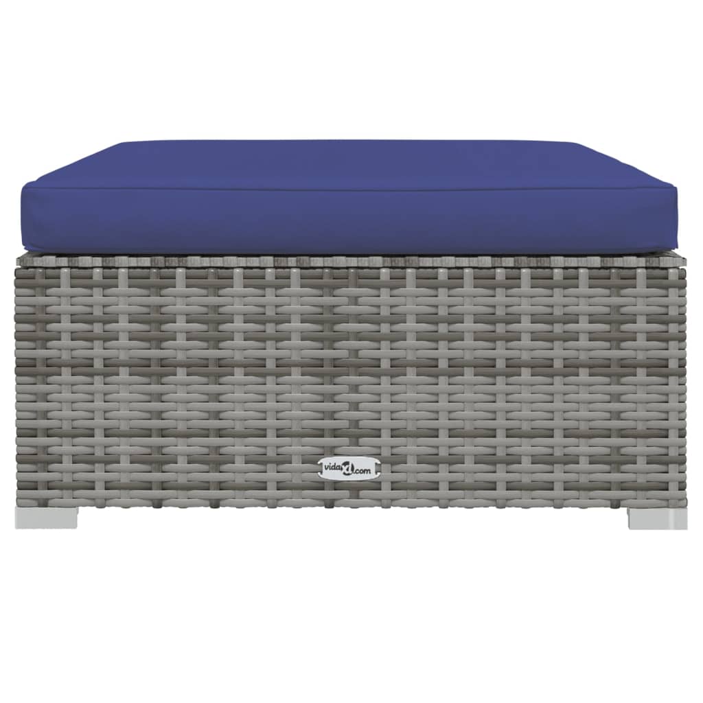 NNEVL Garden Footrest with Cushion Grey 70x70x30 cm Poly Rattan-2