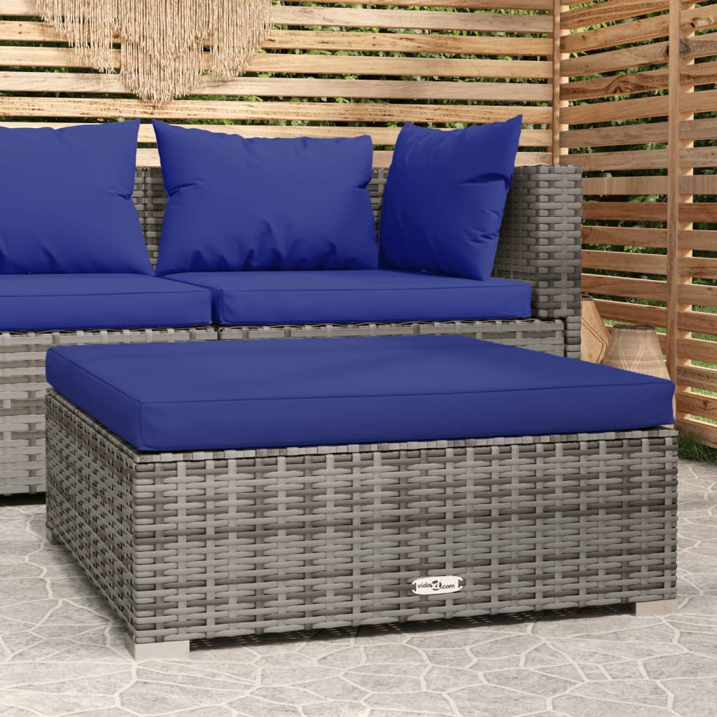 NNEVL Garden Footrest with Cushion Grey 70x70x30 cm Poly Rattan-0