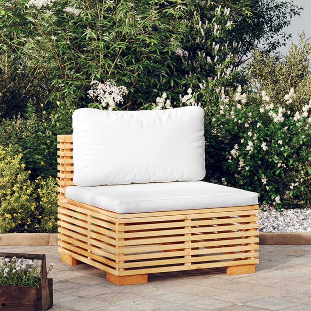 NNEVL Garden Middle Sofa with Cream Cushions Solid Wood Teak-0
