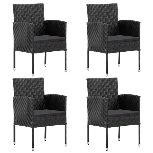 NNEVL Garden Chairs with Black Cushions 4 pcs Black Poly Rattan-0