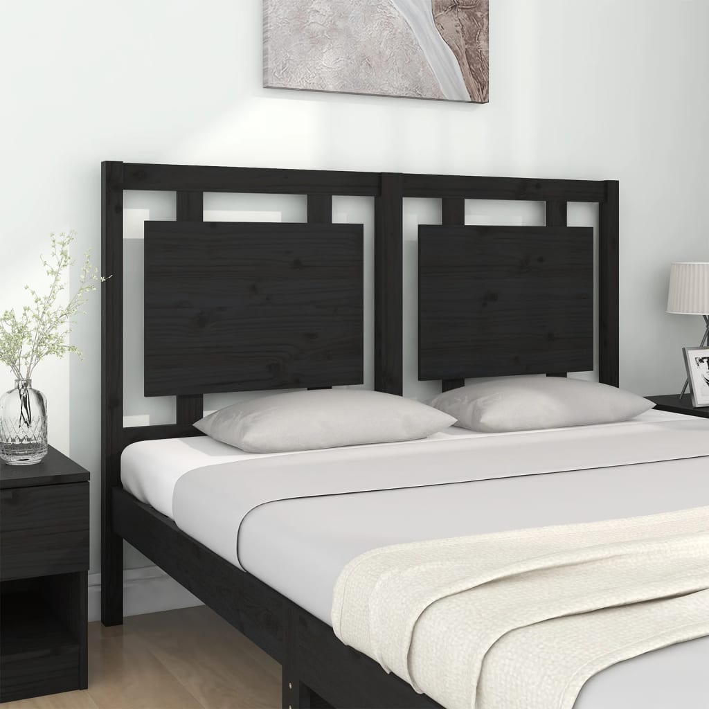NNEVL Bed Headboard Black 140.5x4x100 cm Solid Wood Pine-2
