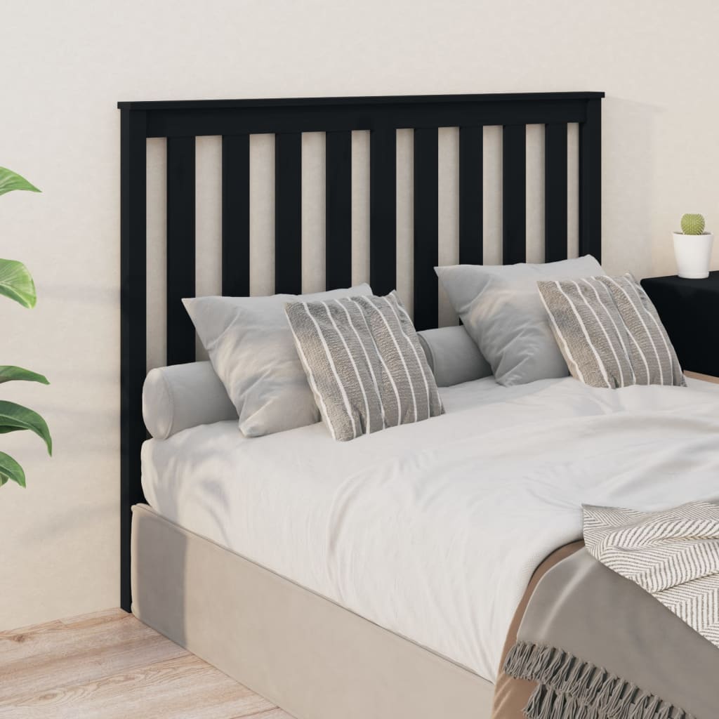 NNEVL Bed Headboard Black 141x6x101 cm Solid Wood Pine-0