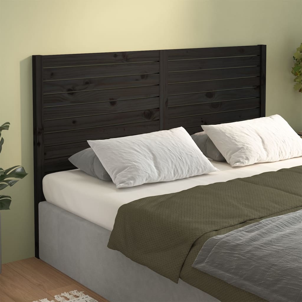 NNEVL Bed Headboard Black 186x4x100 cm Solid Wood Pine-3