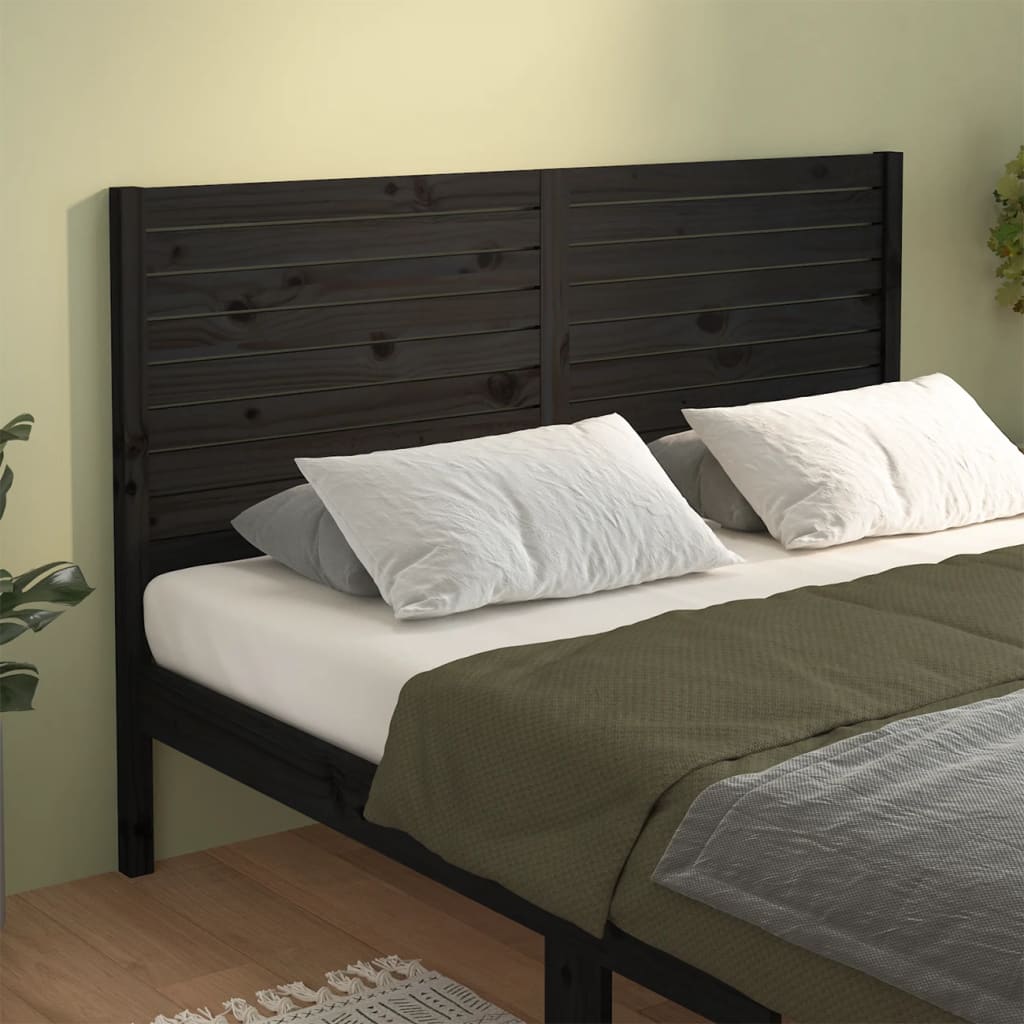 NNEVL Bed Headboard Black 186x4x100 cm Solid Wood Pine-0