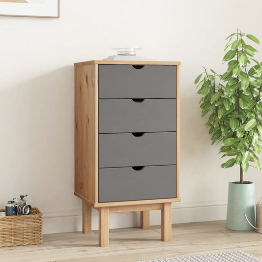 NNEVL Drawer Cabinet OTTA Brown&Grey 45x39x90cm Solid Wood Pine-0