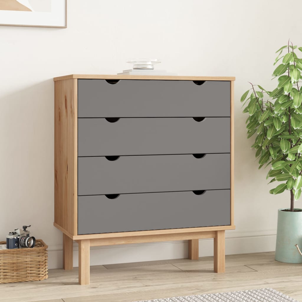 NNEVL Drawer Cabinet OTTA Brown&Grey 76.5x39.5x90cm Solid Wood Pine-0