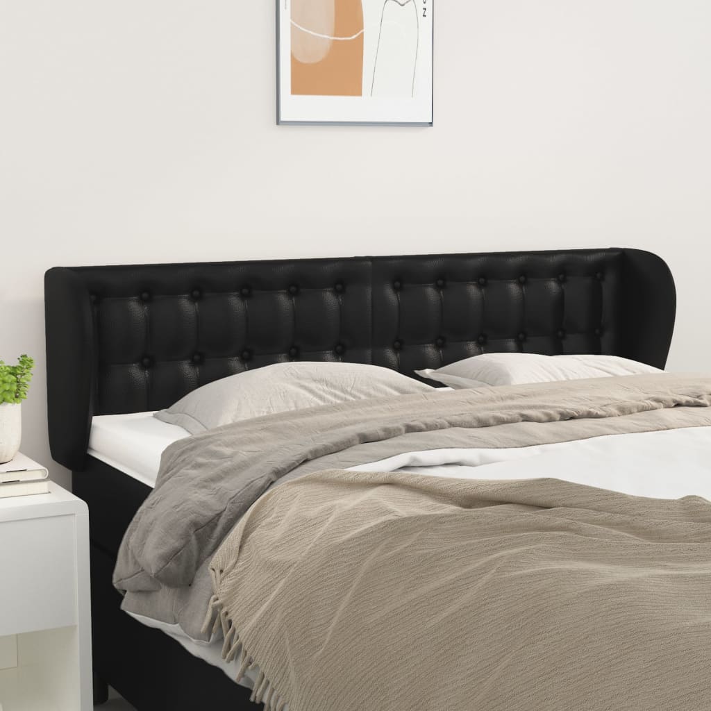 NNEVL Headboard with Ears Black 147x23x78/88 cm Faux Leather-0