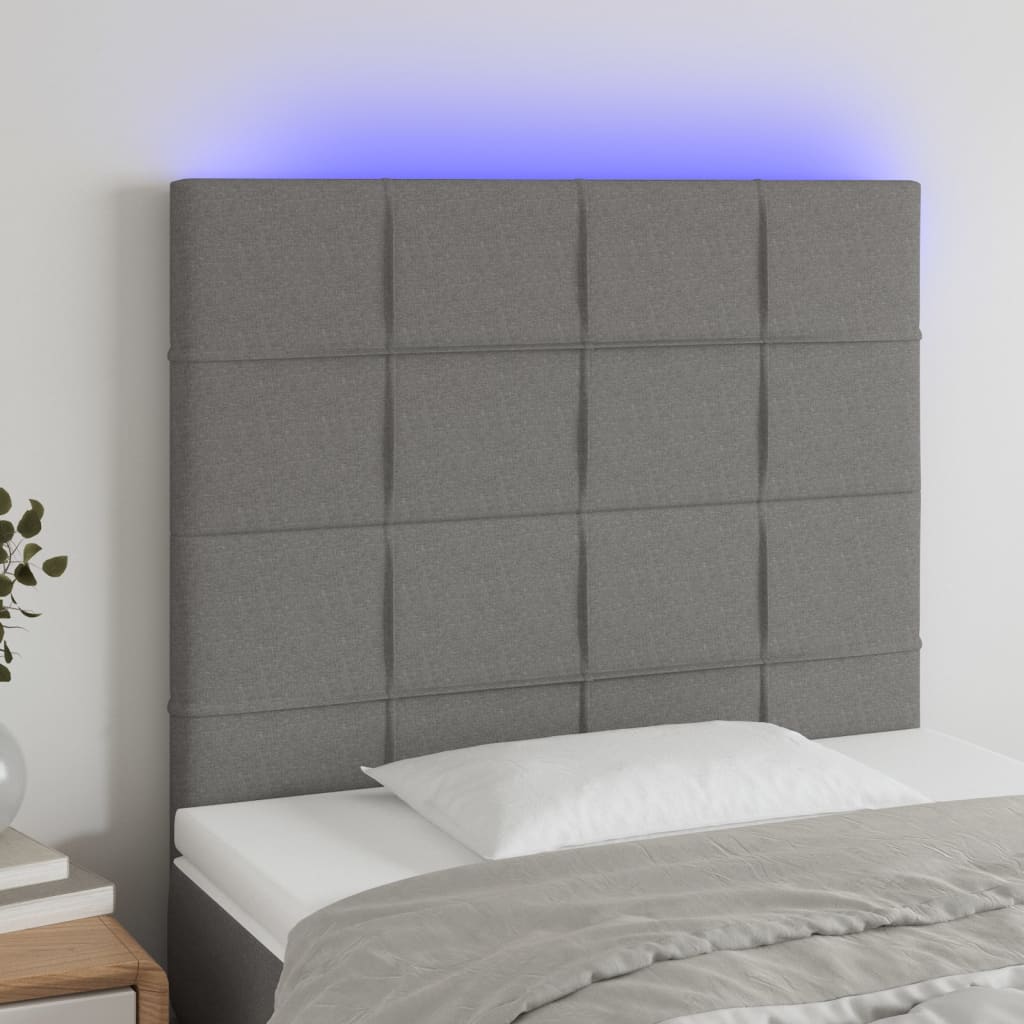 NNEVL LED Headboard Dark Grey 80x5x118/128 cm Fabric-0