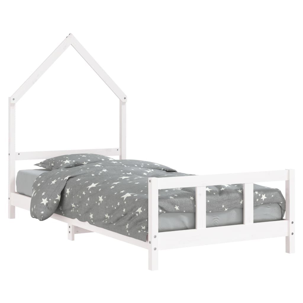 NNEVL Kids Bed Frame White 92x187 cm Single Solid Wood Pine-1