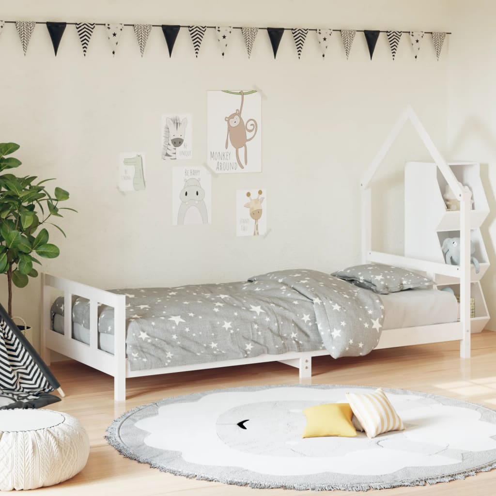 NNEVL Kids Bed Frame White 92x187 cm Single Solid Wood Pine-0