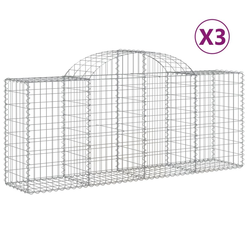 NNEVL Arched Gabion Baskets 3 pcs 200x50x80/100 cm Galvanised Iron-1
